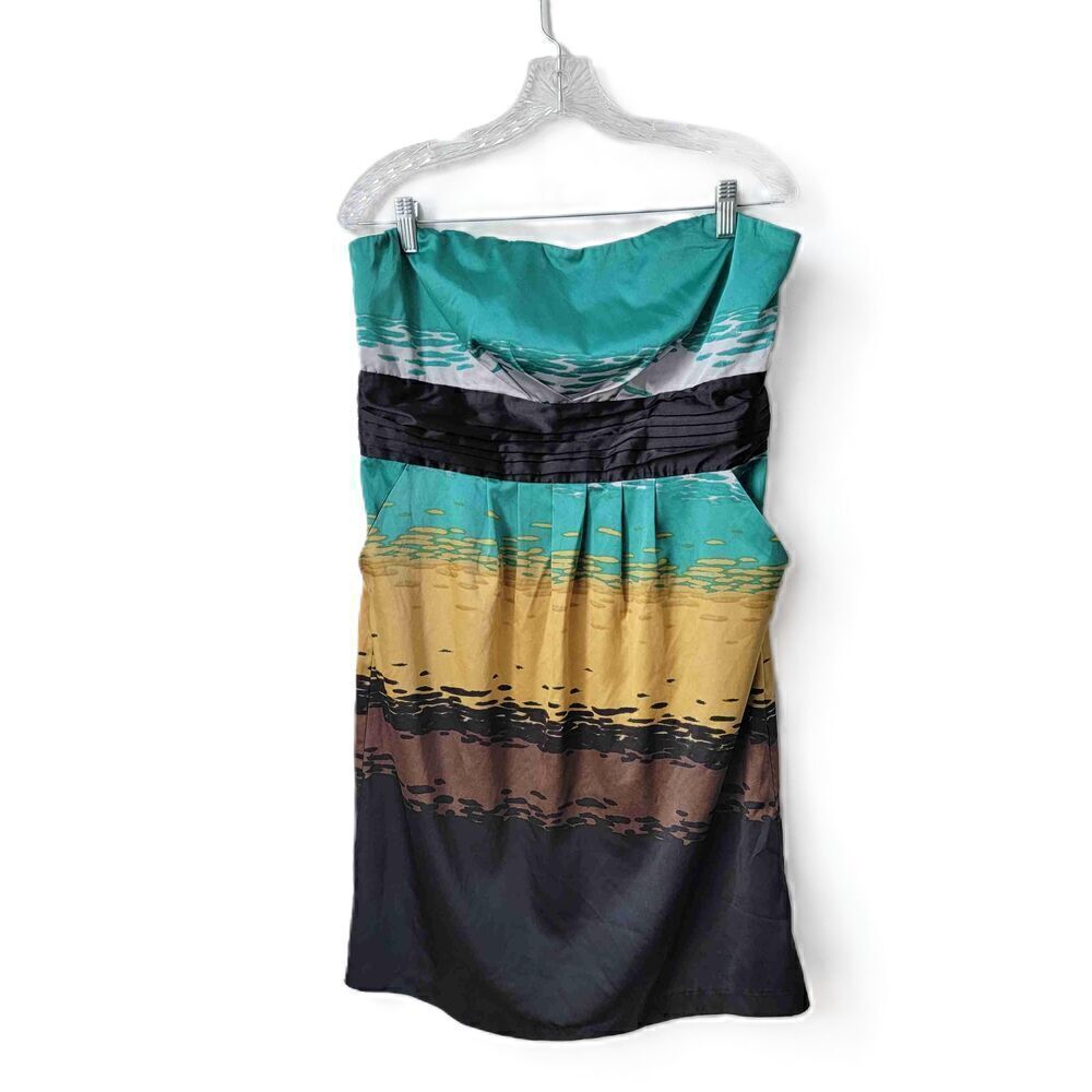 The Limited Womens Strapless Multi Color Pleated Silk Dress Above Knee Size 10